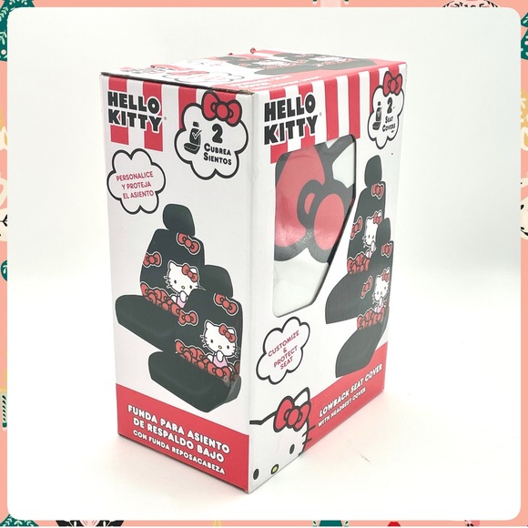 New HELLO KITTY w BOWS Set of 2 Lowback Car SEAT COVERS w Vehicle Headrest Cover - Picture 5 of 10